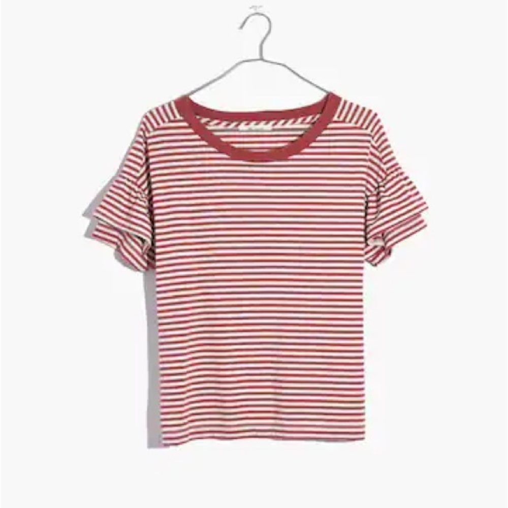 Madewell Orange and White Striped  Tee